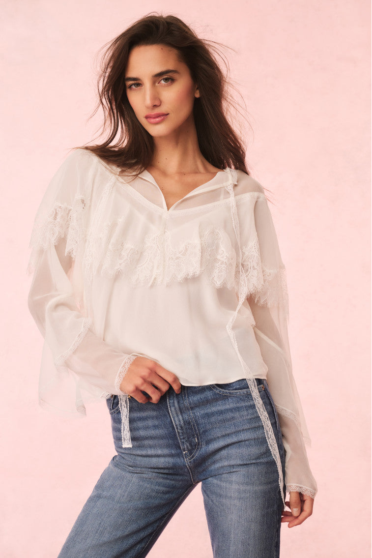 Afton Silk Lace Blouse | Ivory