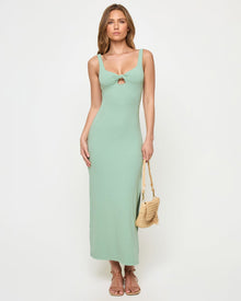 Green ribbed maxi dress