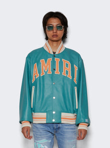 Men | Amiri | Leather Bomber Jacket Sea | Blue