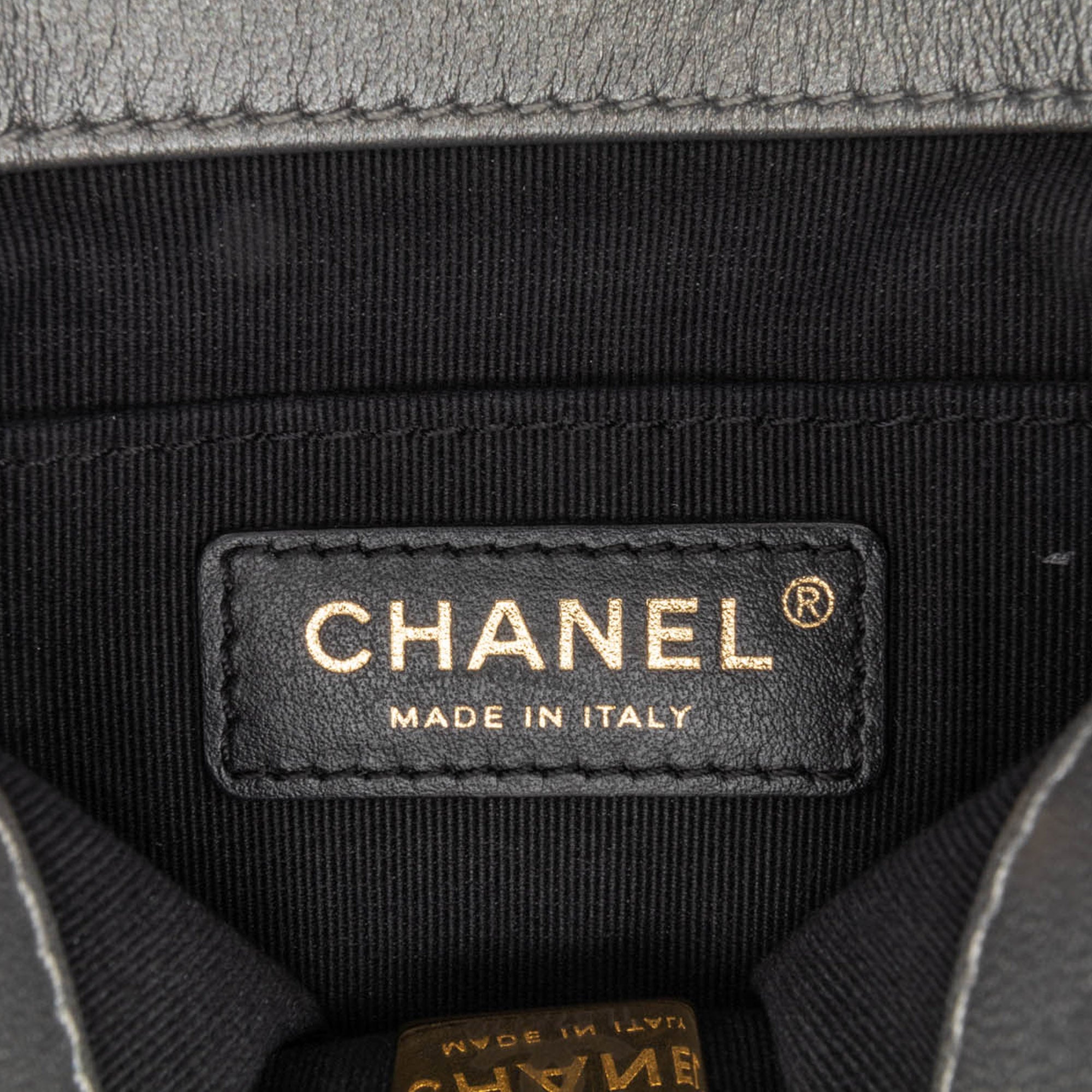 Chanel | Pre-Owned Mini Quilted Lambskin Side Note Flap | Silver