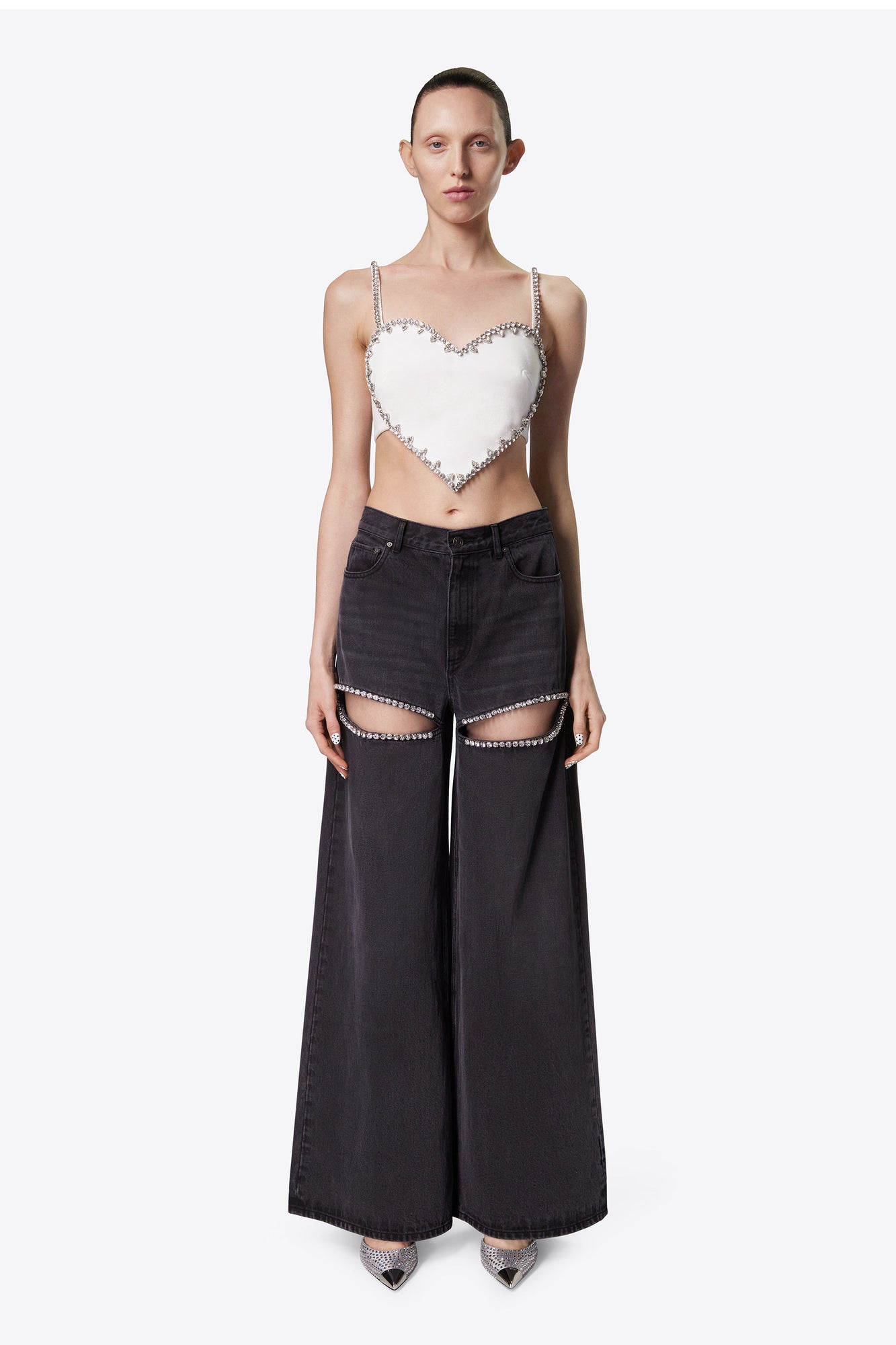 Wide Leg Crystal Slit Jean