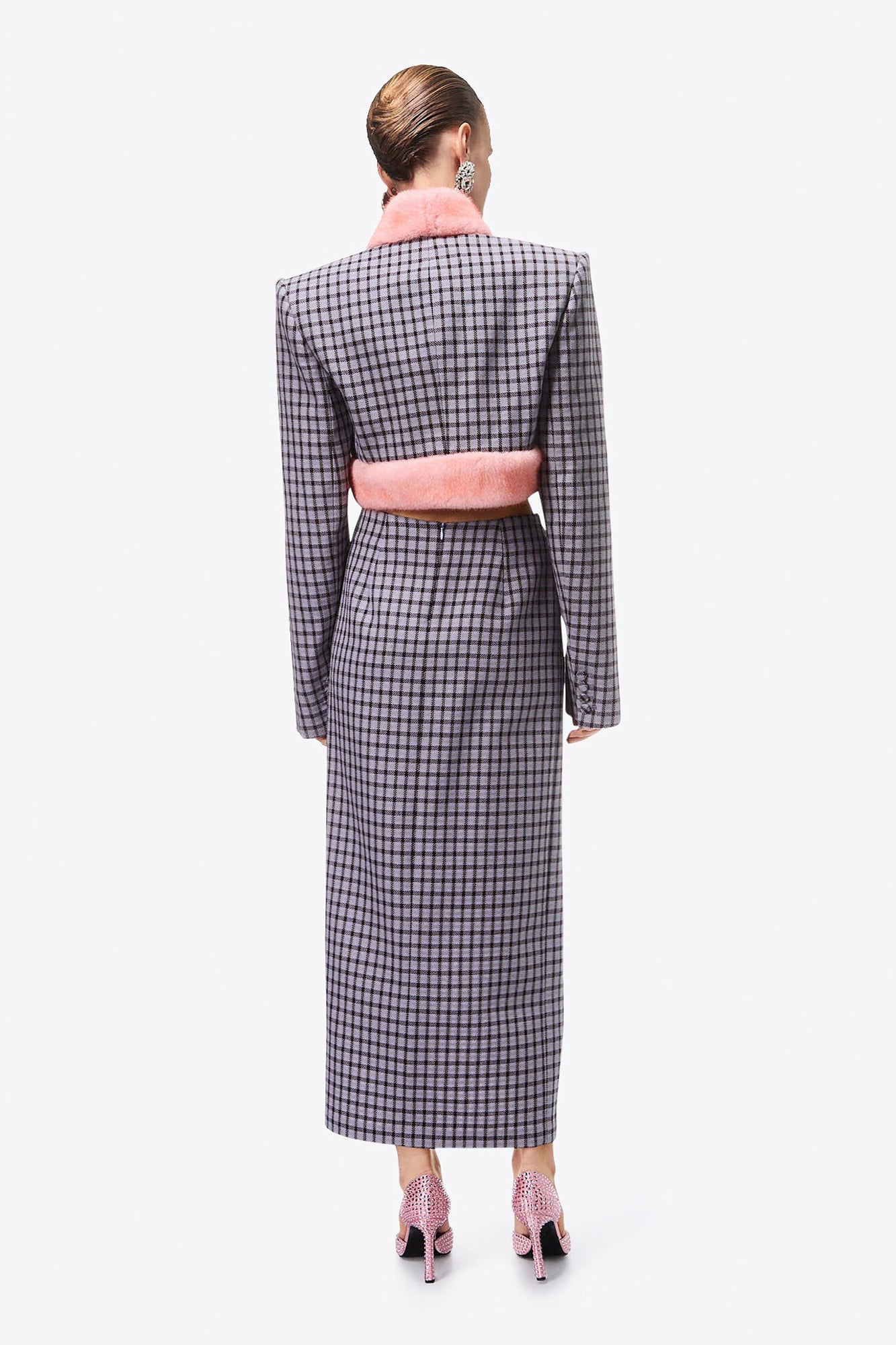 Faux Fur Trim Cropped Blazer | Lilac Multi