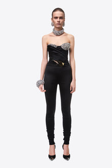 Embroidered Crystal Cup Draped Bustier | Black