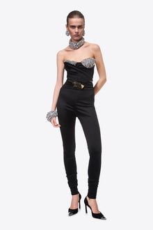 Embroidered Crystal Cup Draped Bustier | Black