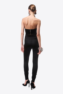 Embroidered Crystal Cup Draped Bustier | Black