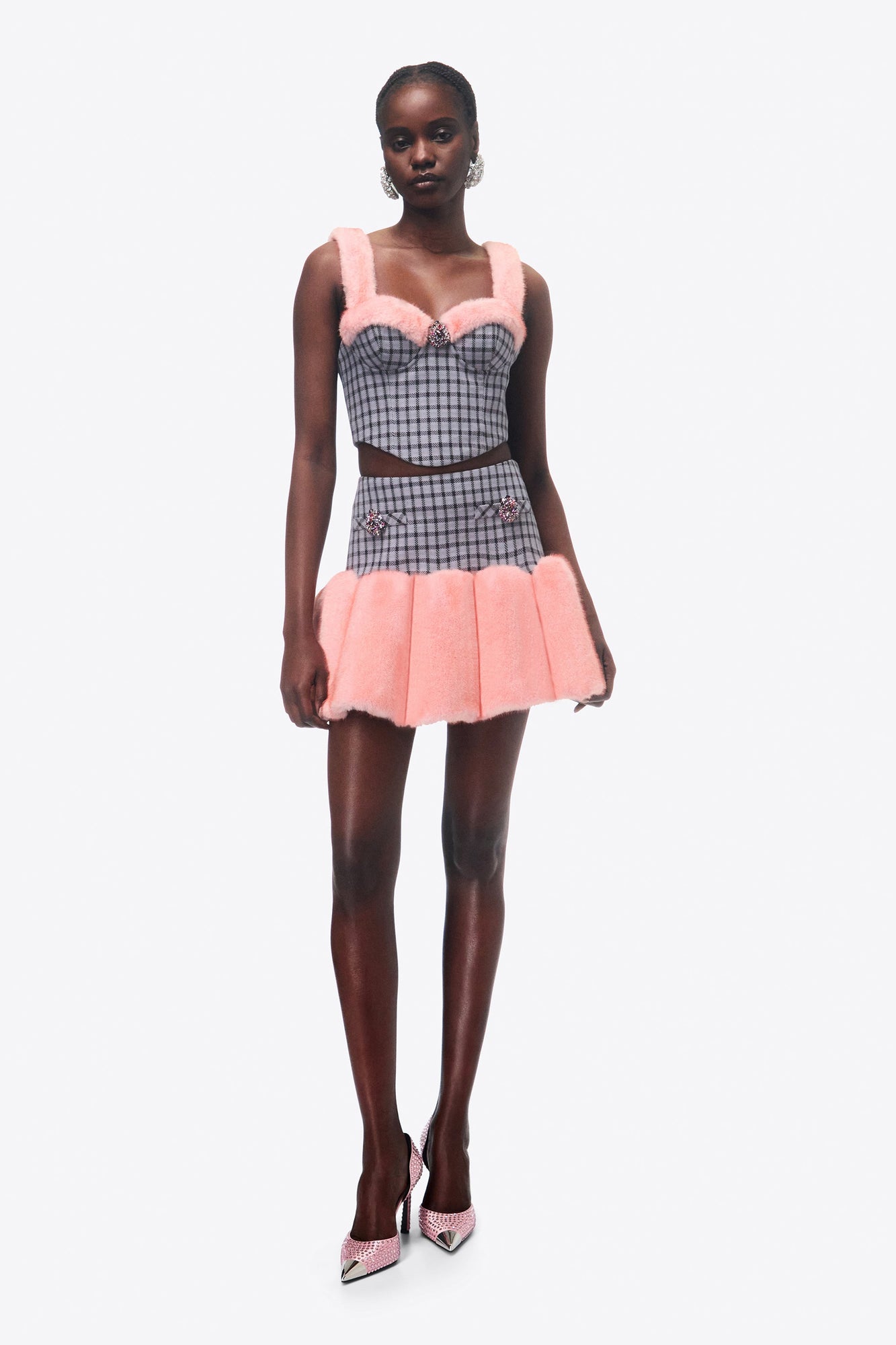 Faux Fur Godet Mini Skirt | Lilac Multi