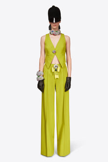 Crystal Embellished Bow Wide Leg Trouser | Chartreuse