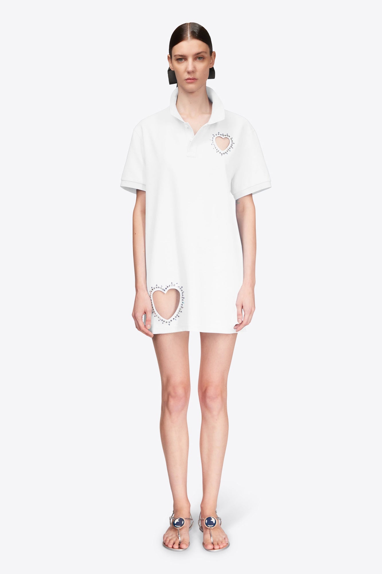 Crystal Heart Cutout Polo Dress | White