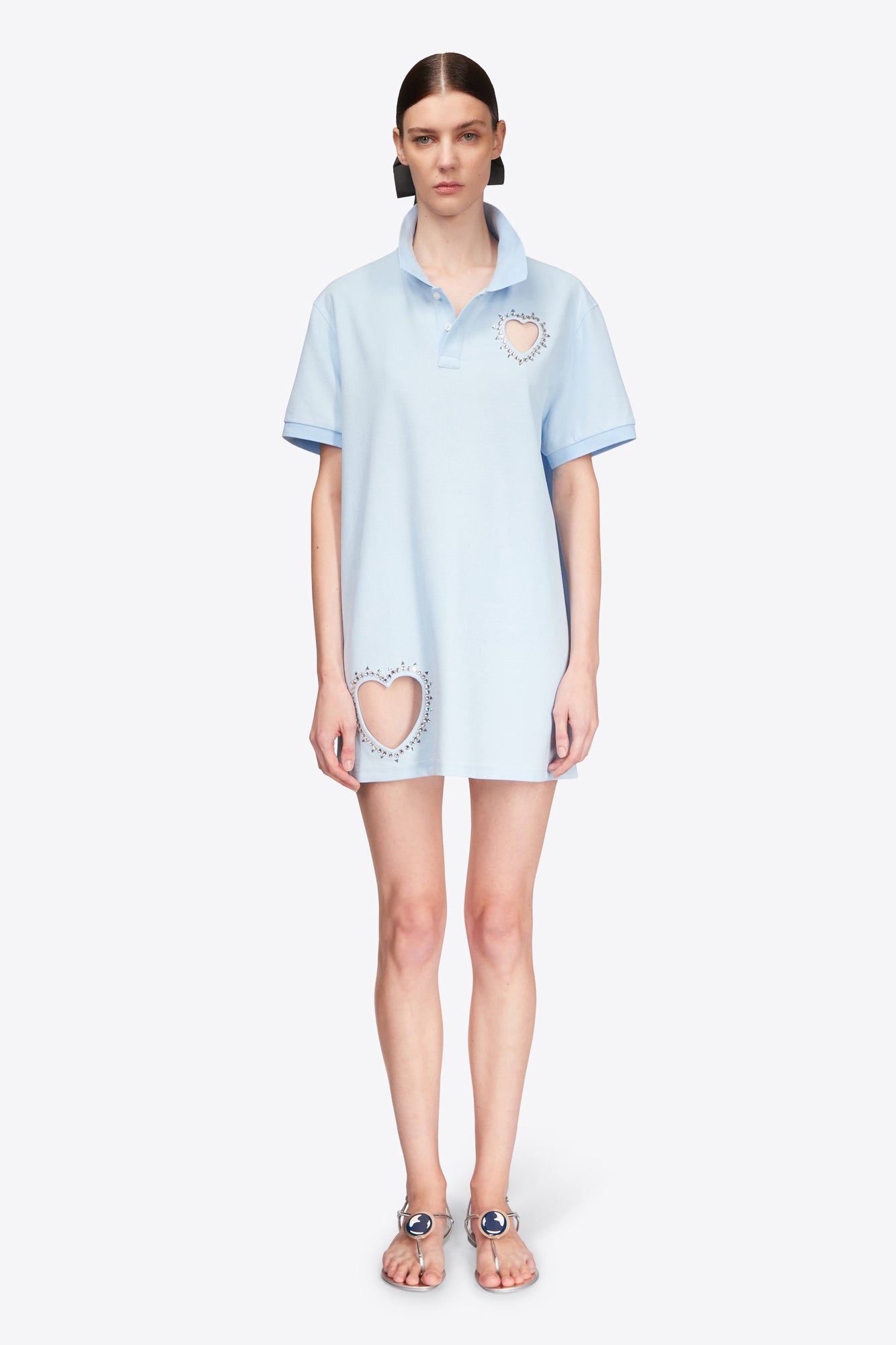 Crystal Heart Cutout Polo Dress | Baby Blue