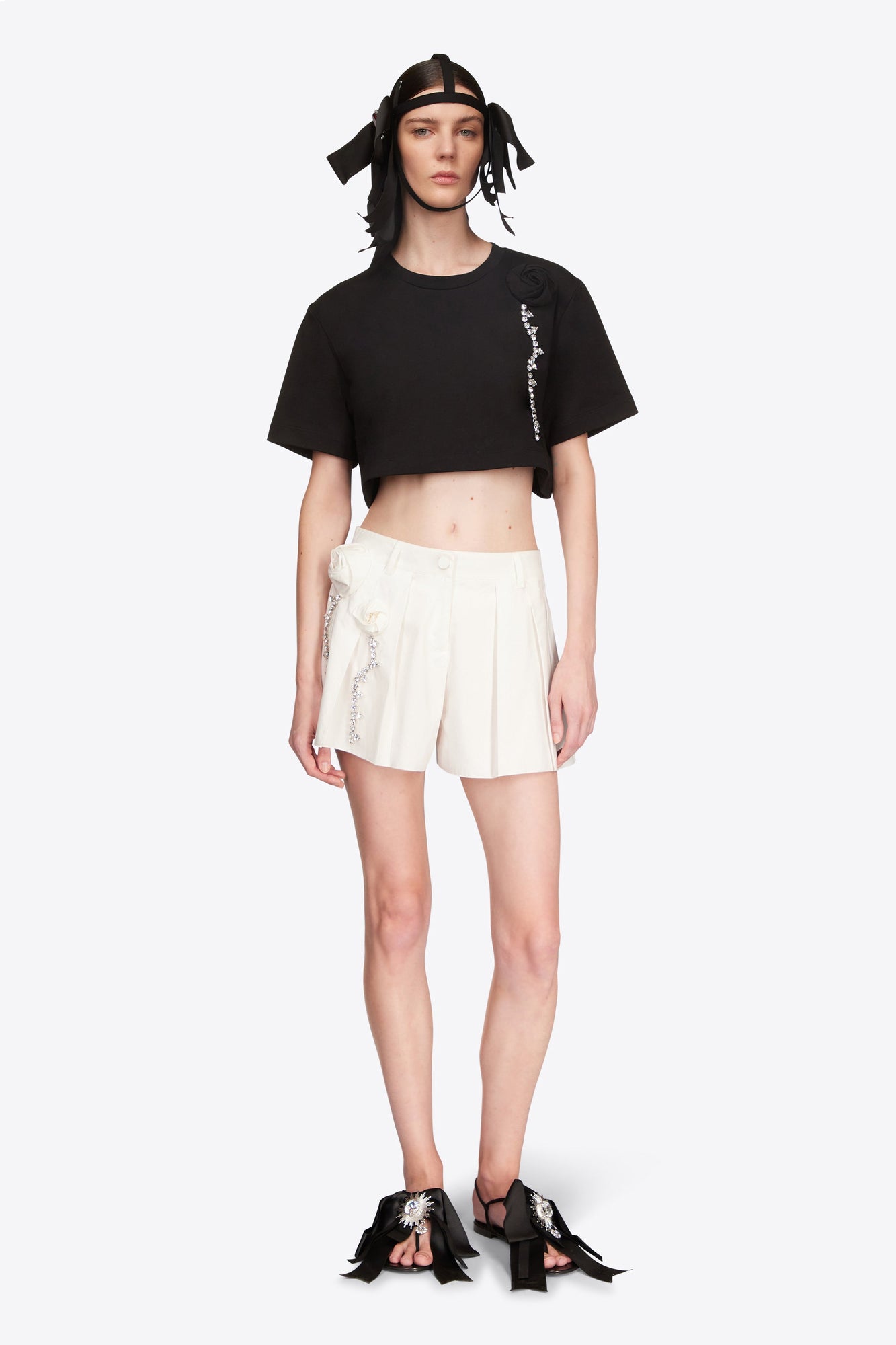 Crystal Rosette Cropped T-Shirt | Black
