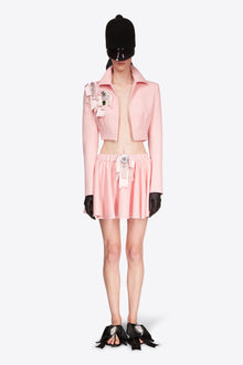 Crystal Embellished Bow Cropped Jacket | Pastel Pink