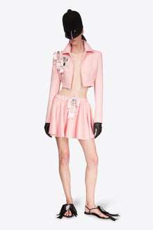 Crystal Embellished Bow Cropped Jacket | Pastel Pink