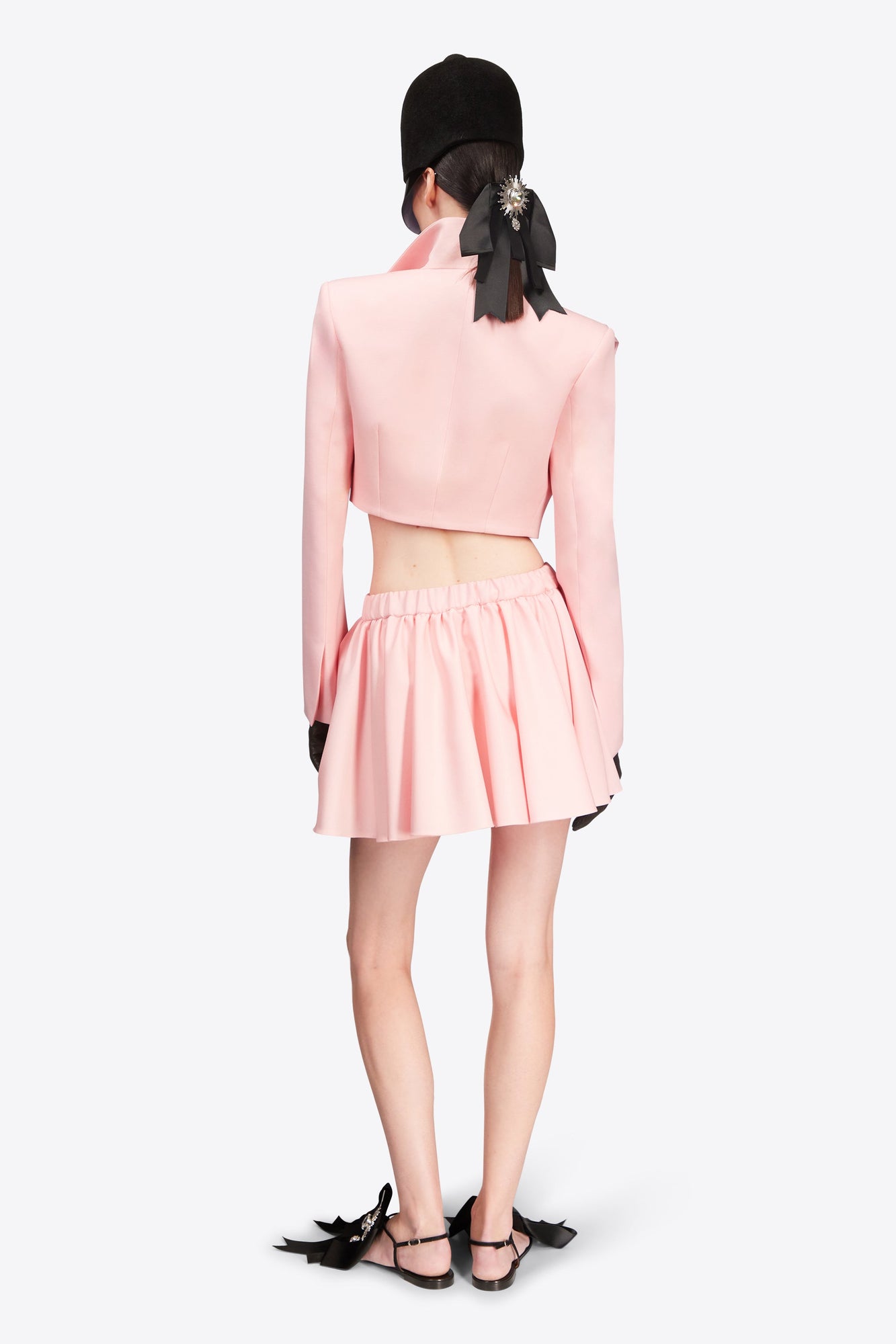 Crystal Embellished Bow Cropped Jacket | Pastel Pink