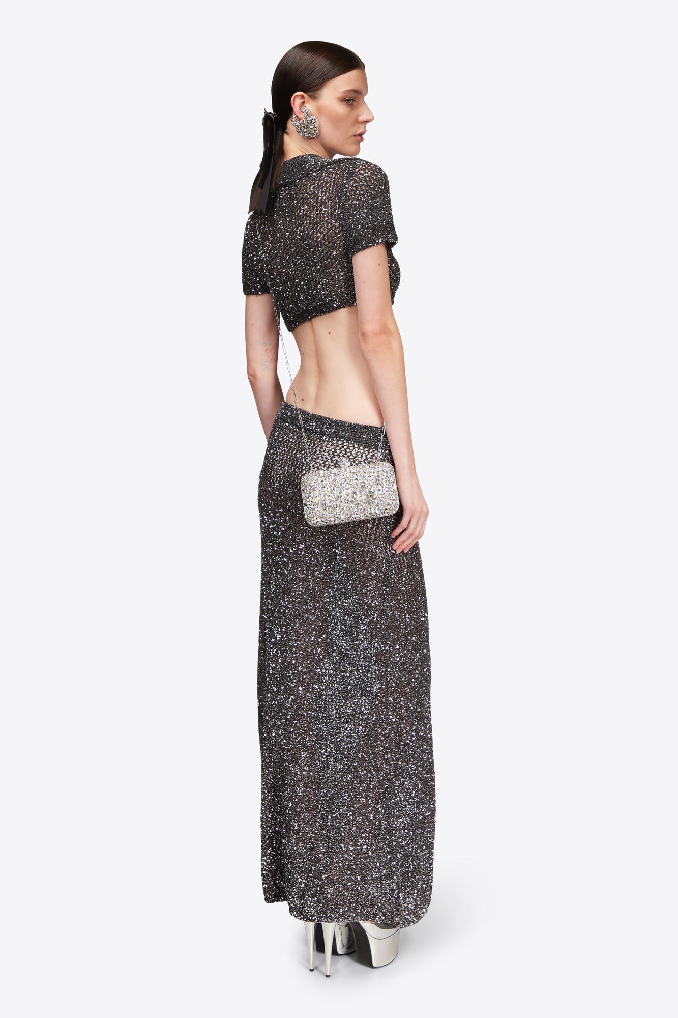 Sequin Crochet Maxi Skirt | Black