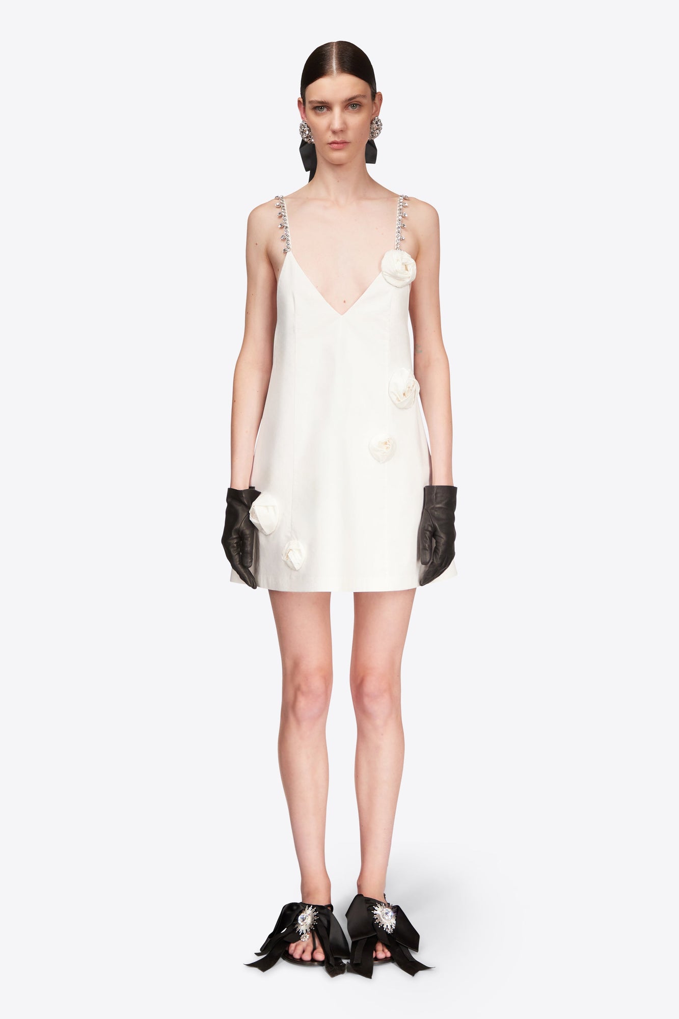Crystal Rosette Poplin Mini Dress | Off White