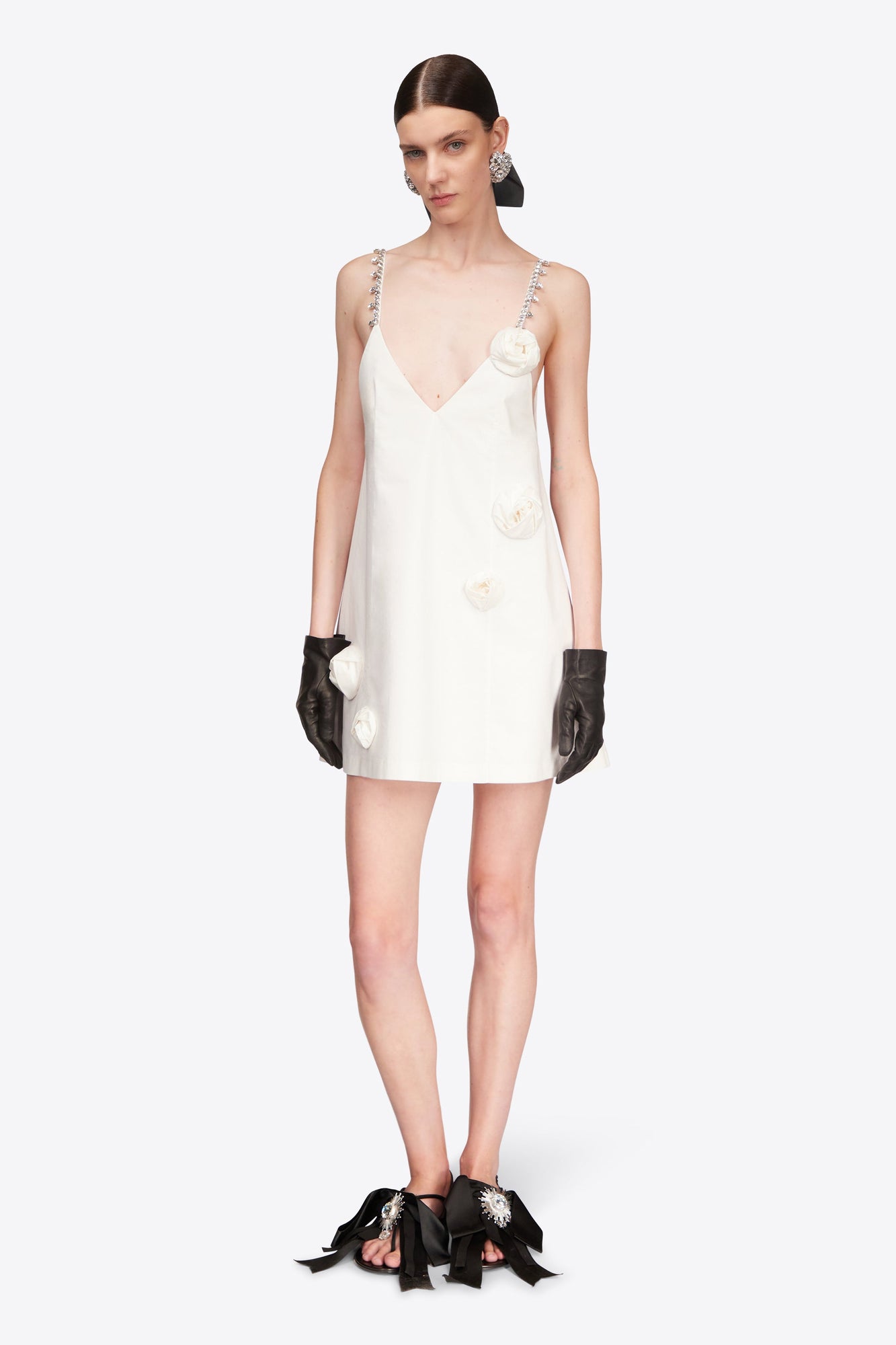 Crystal Rosette Poplin Mini Dress | Off White