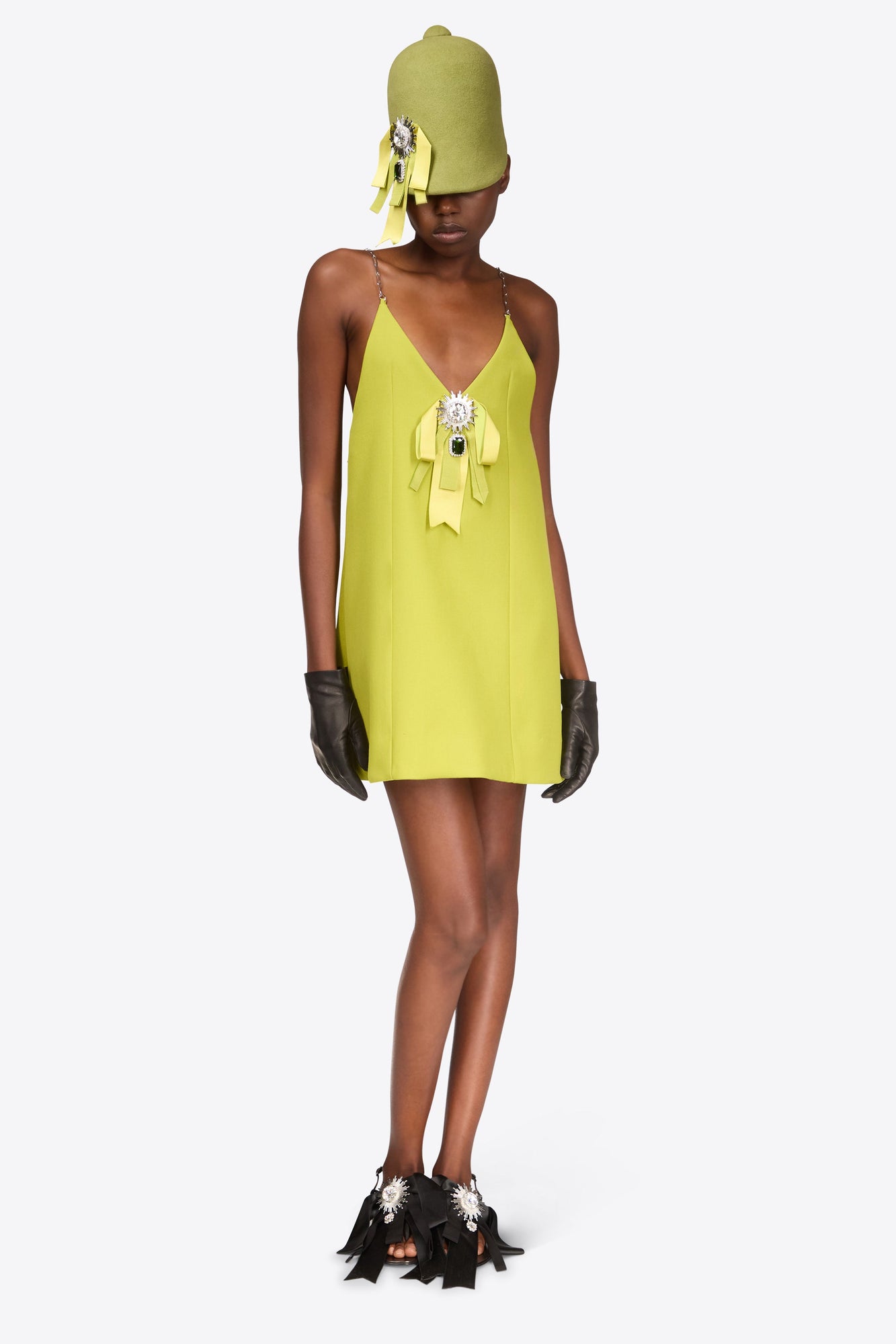 Crystal Embellished Bow Mini Dress | Chartreuse