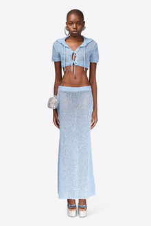 Sequin Crochet Maxi Skirt | Light Blue