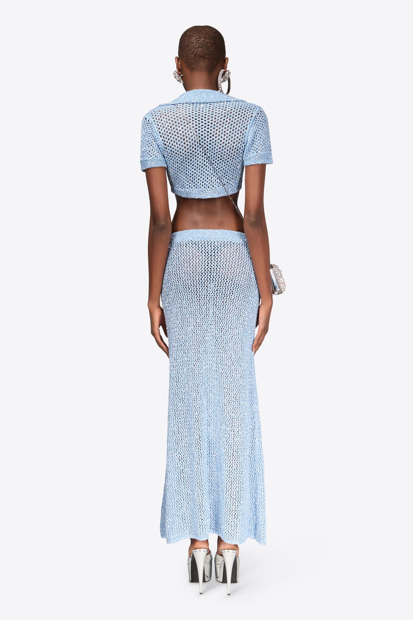 Sequin Crochet Maxi Skirt | Light Blue