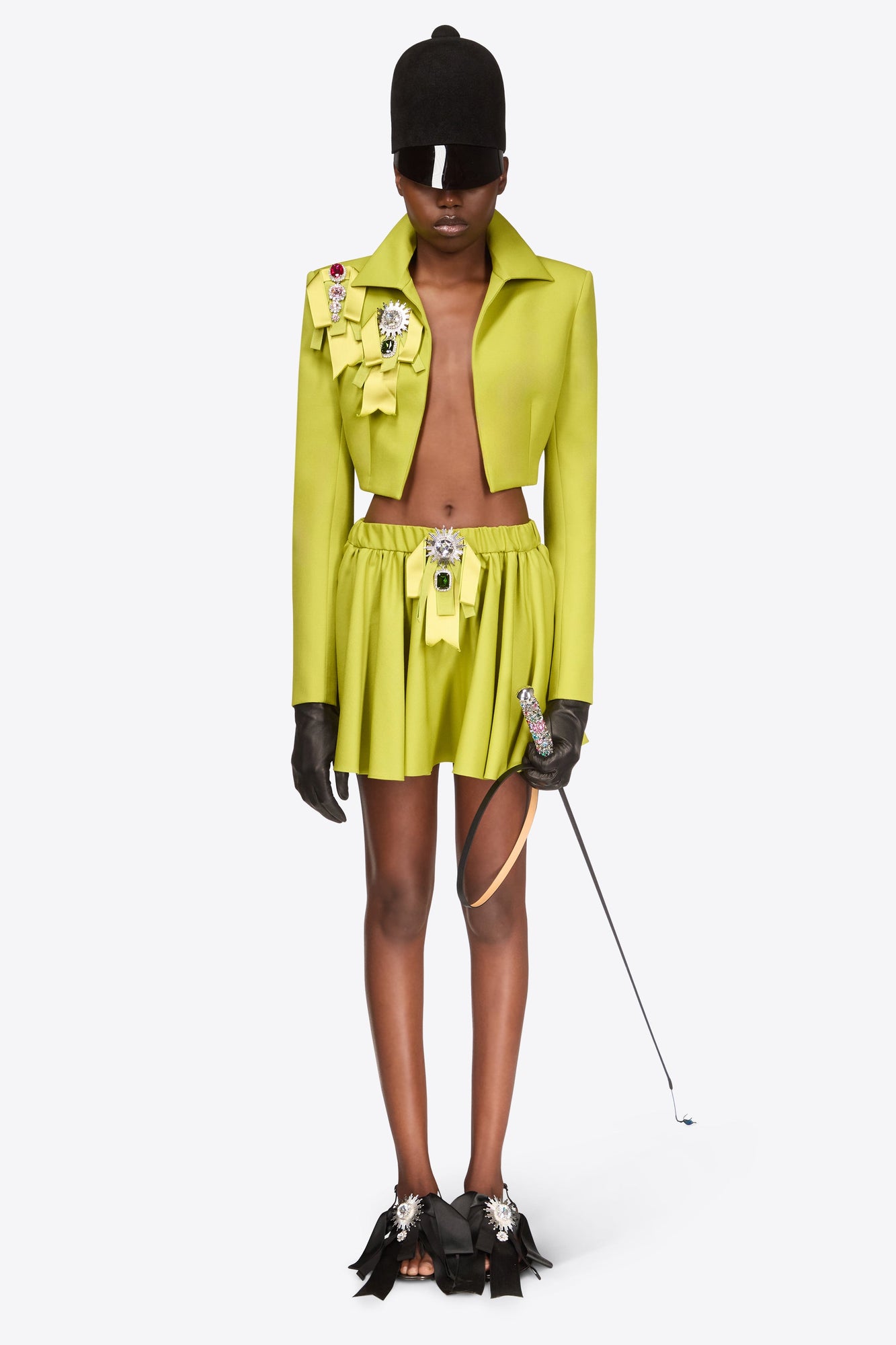 Crystal Embellished Bow Cropped Jacket | Chartreuse