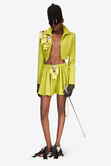 Crystal Embellished Bow Cropped Jacket | Chartreuse