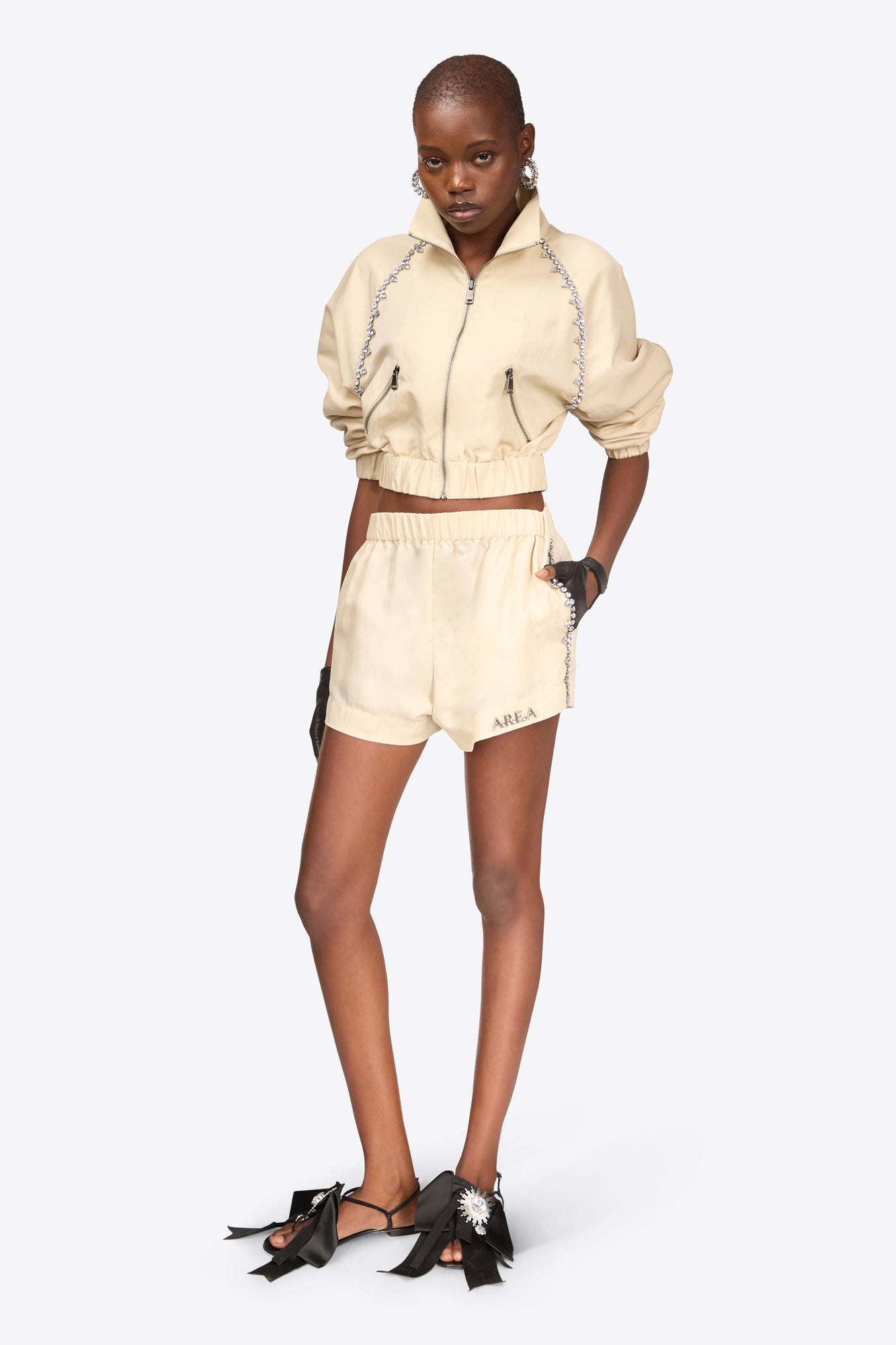 Crystal Trim Track Short | Cream White