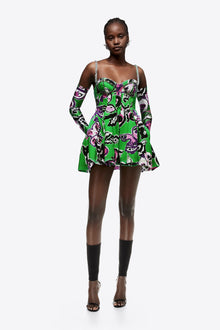 Butterfly Printed Godet Mini Dress | Green Multi