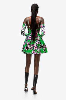 Butterfly Printed Godet Mini Dress | Green Multi