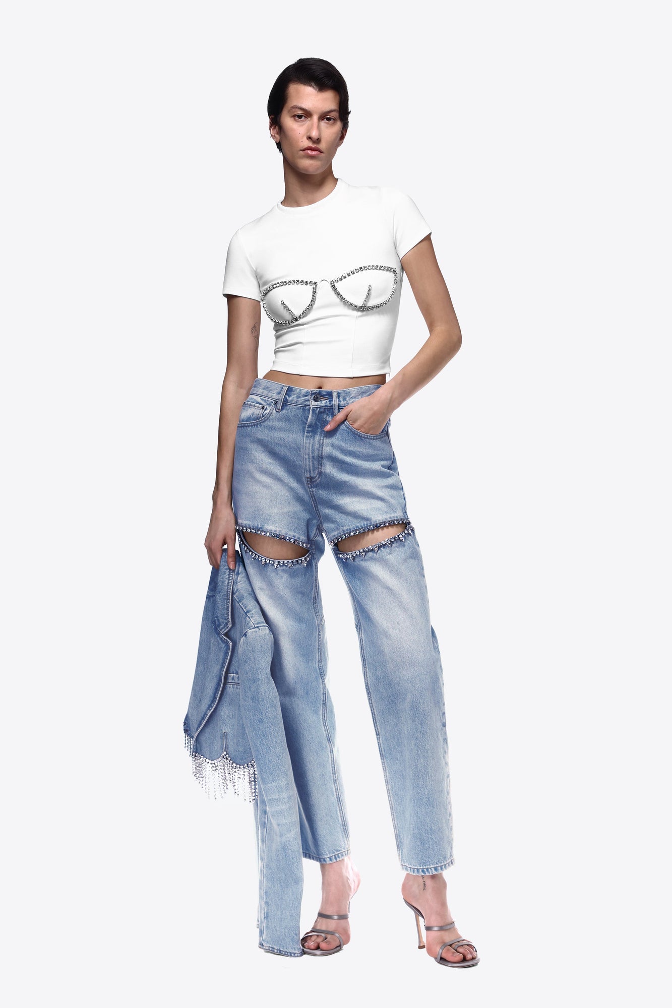 Crystal Bustier Cup T-Shirt | White