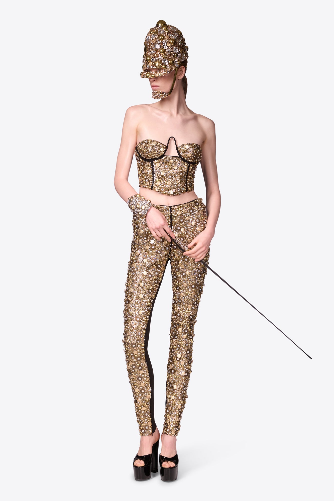 Crystal Button Cluster Riding Cap | Antique Gold