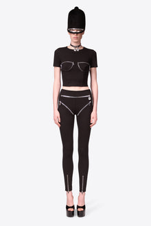 Zipper Bustier Cup T-Shirt | Black