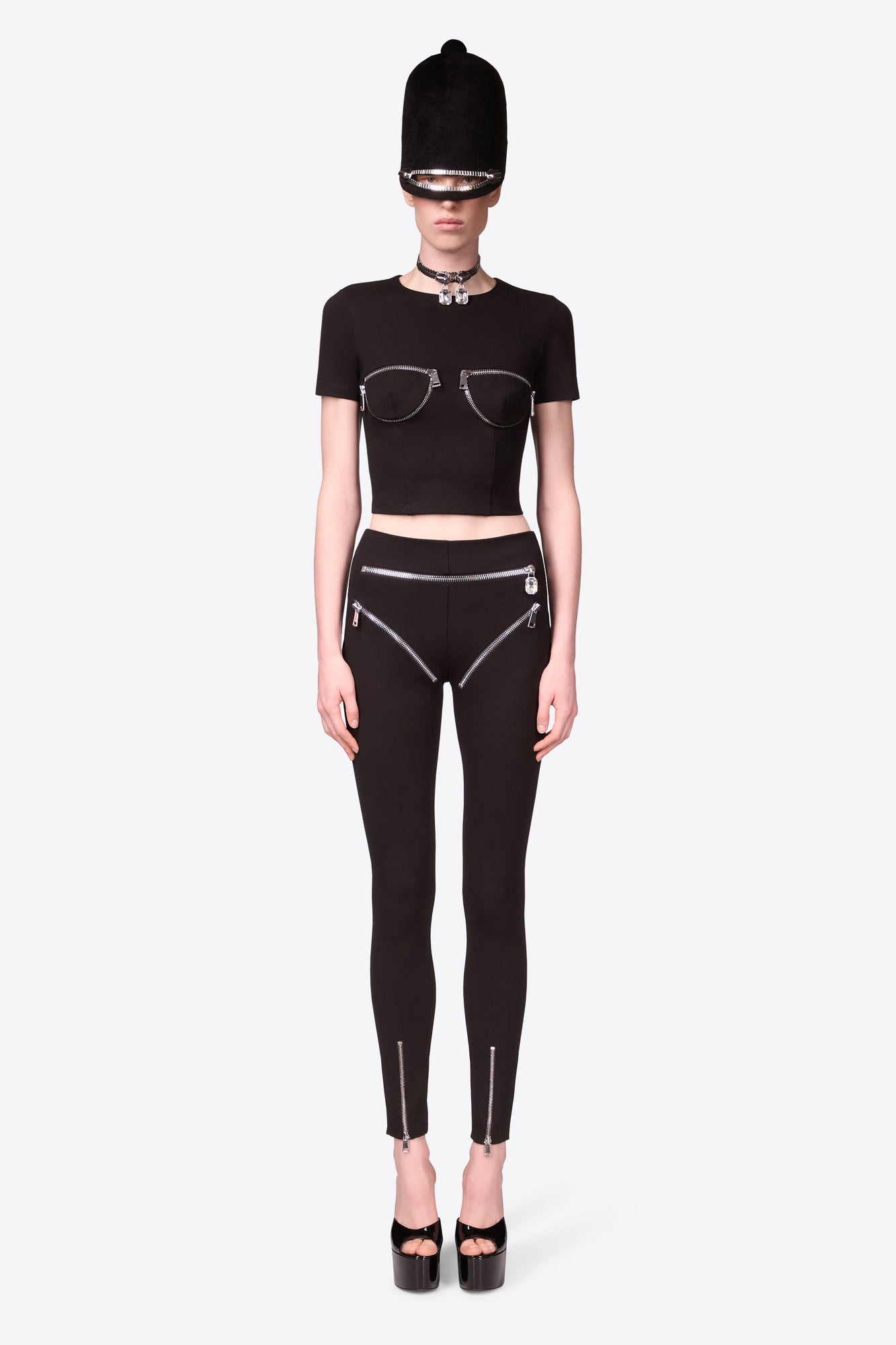 Zipper Bustier Cup T-Shirt | Black