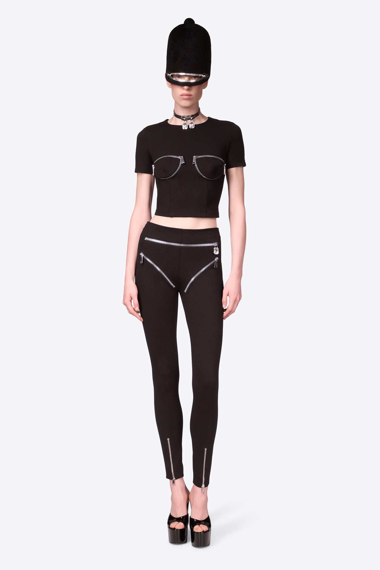 Zipper Bustier Cup T-Shirt | Black