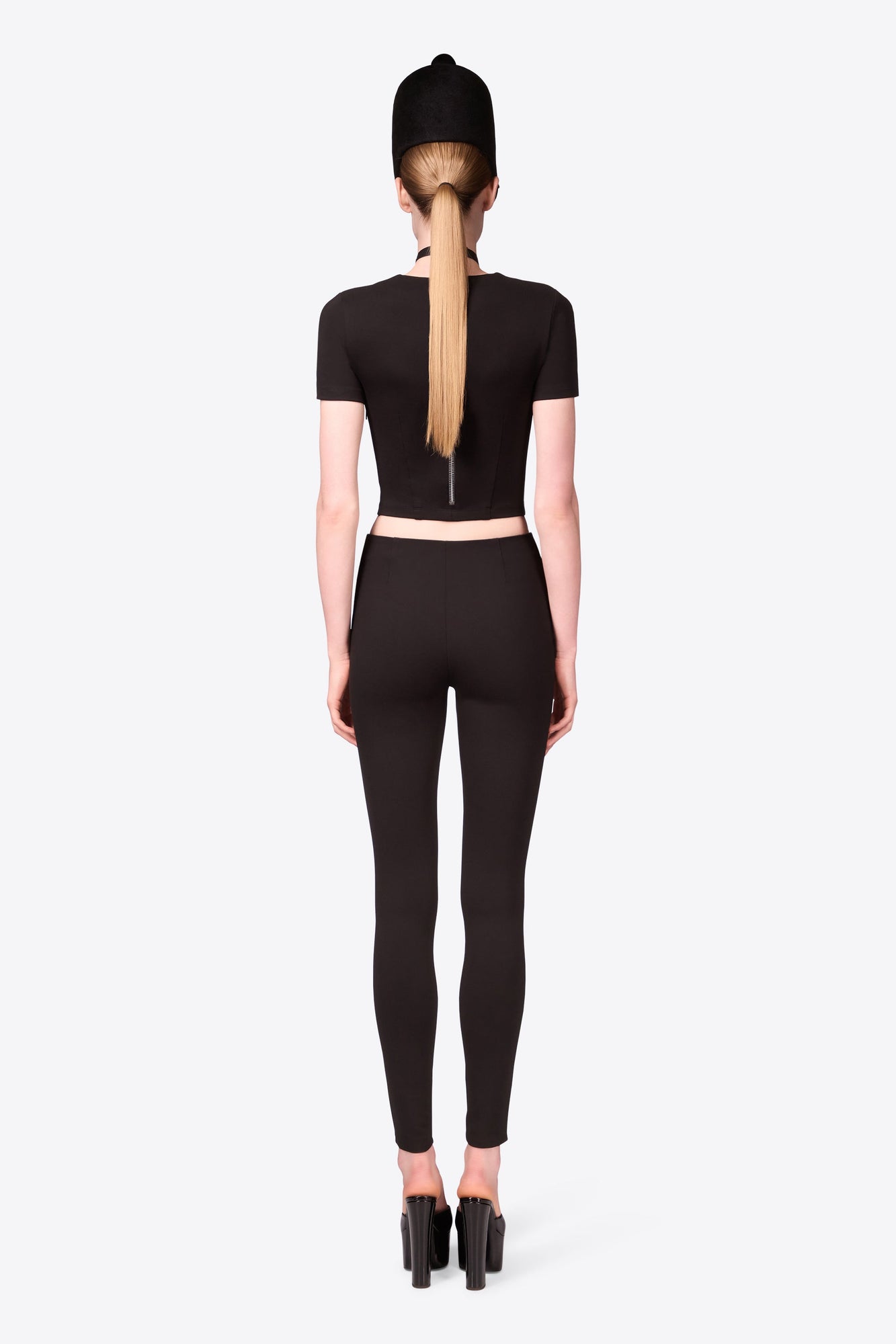 Zipper Bustier Cup T-Shirt | Black