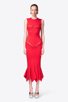 Handkerchief Zipper Midi Dress | Carmine