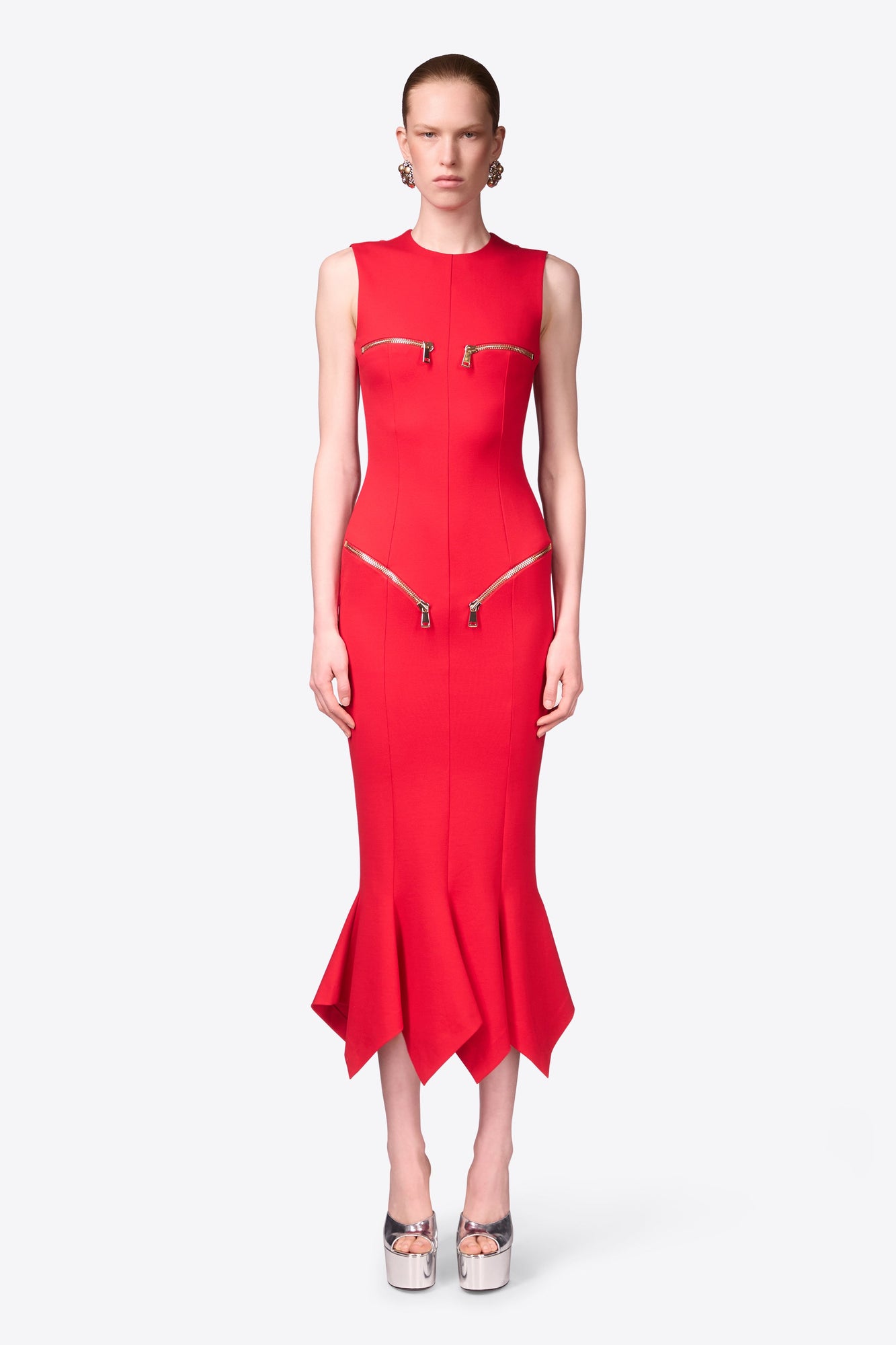 Handkerchief Zipper Midi Dress | Carmine
