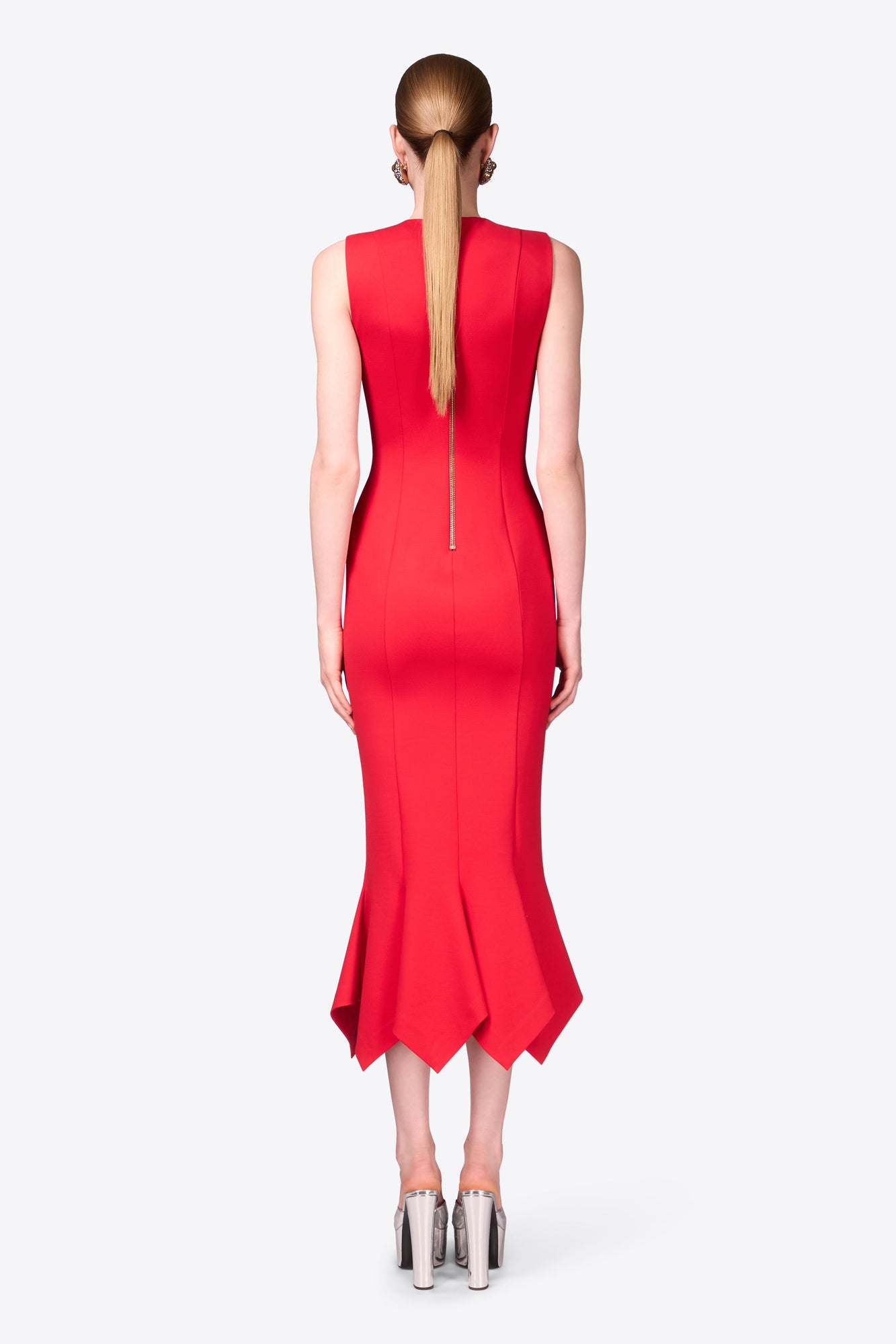 Handkerchief Zipper Midi Dress | Carmine