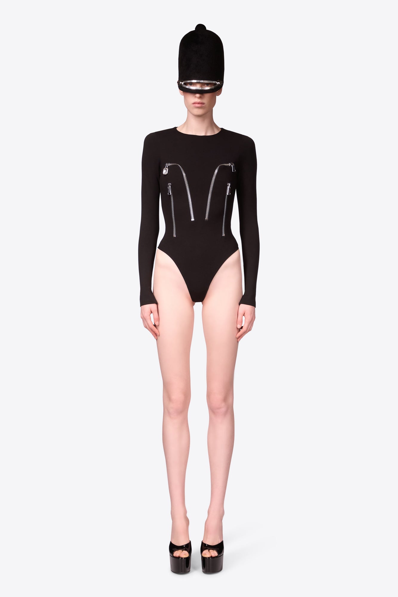 Long Sleeve Zipper Bodysuit | Black