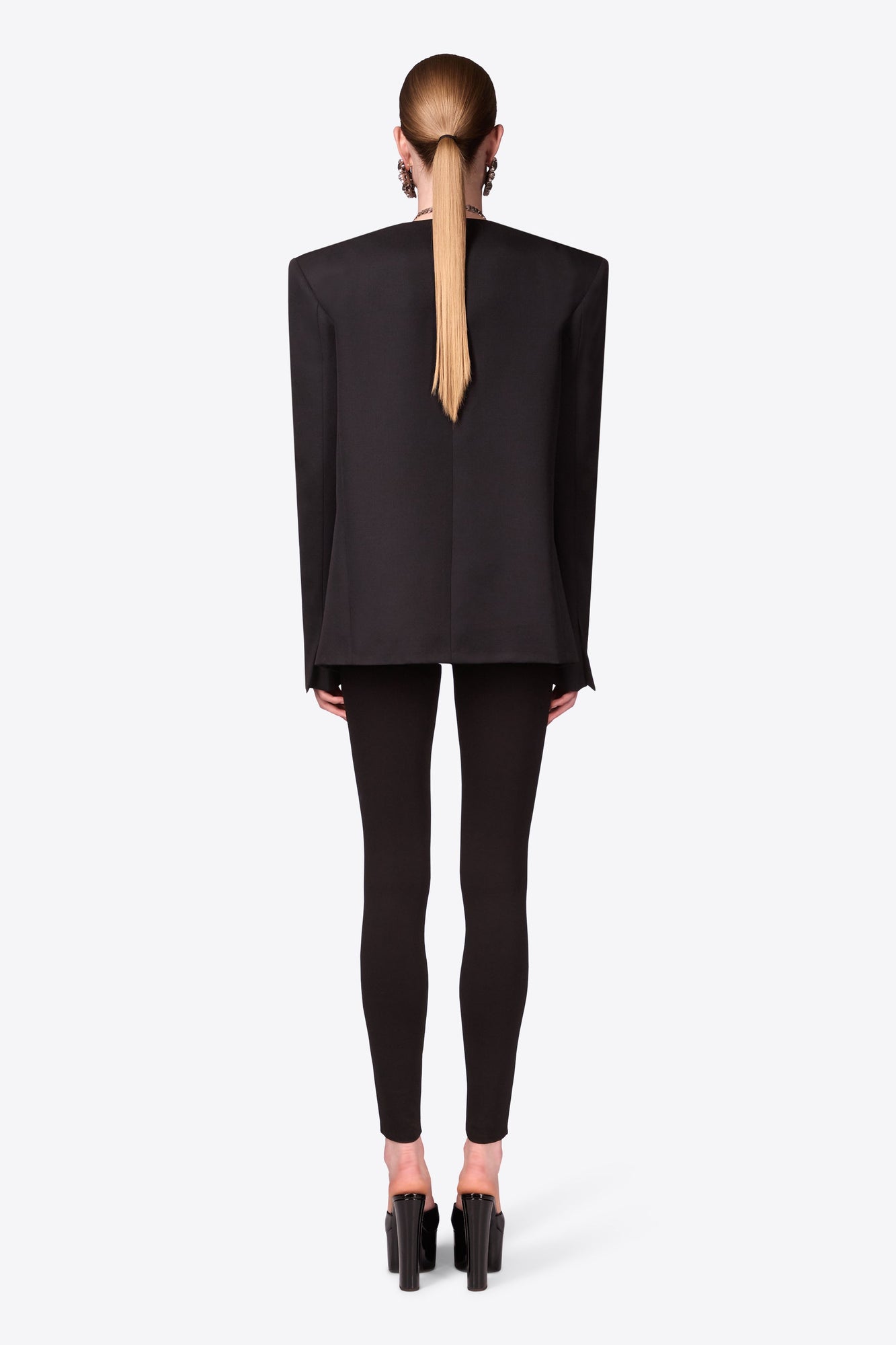 Crystal Brooch Collarless Blazer | Black