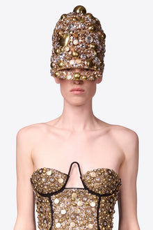 Crystal Button Cluster Riding Cap | Antique Gold