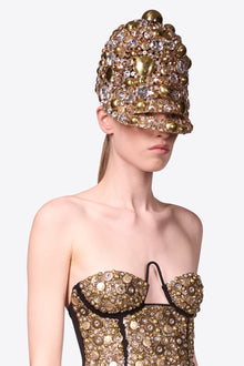 Crystal Button Cluster Riding Cap | Antique Gold