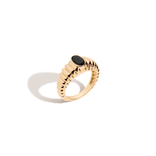 Lab Grown Black Sapphire Art Deco Ring Vermeil Yellow Gold
