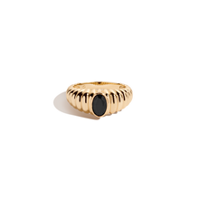 Lab Grown Black Sapphire Art Deco Ring Vermeil Yellow Gold First
