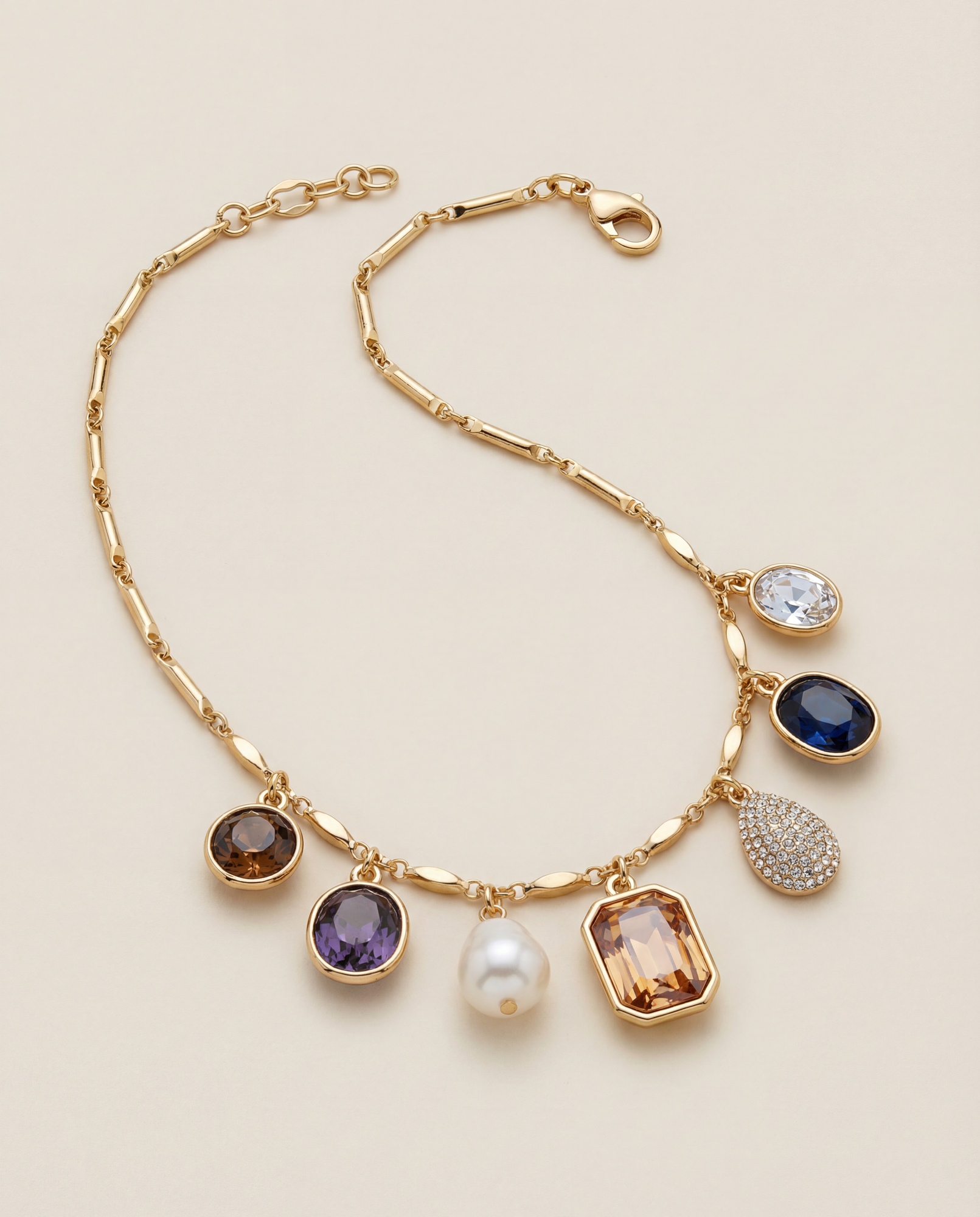 The Gemstone Charm Necklace | 18Kt Gold Plated Brass