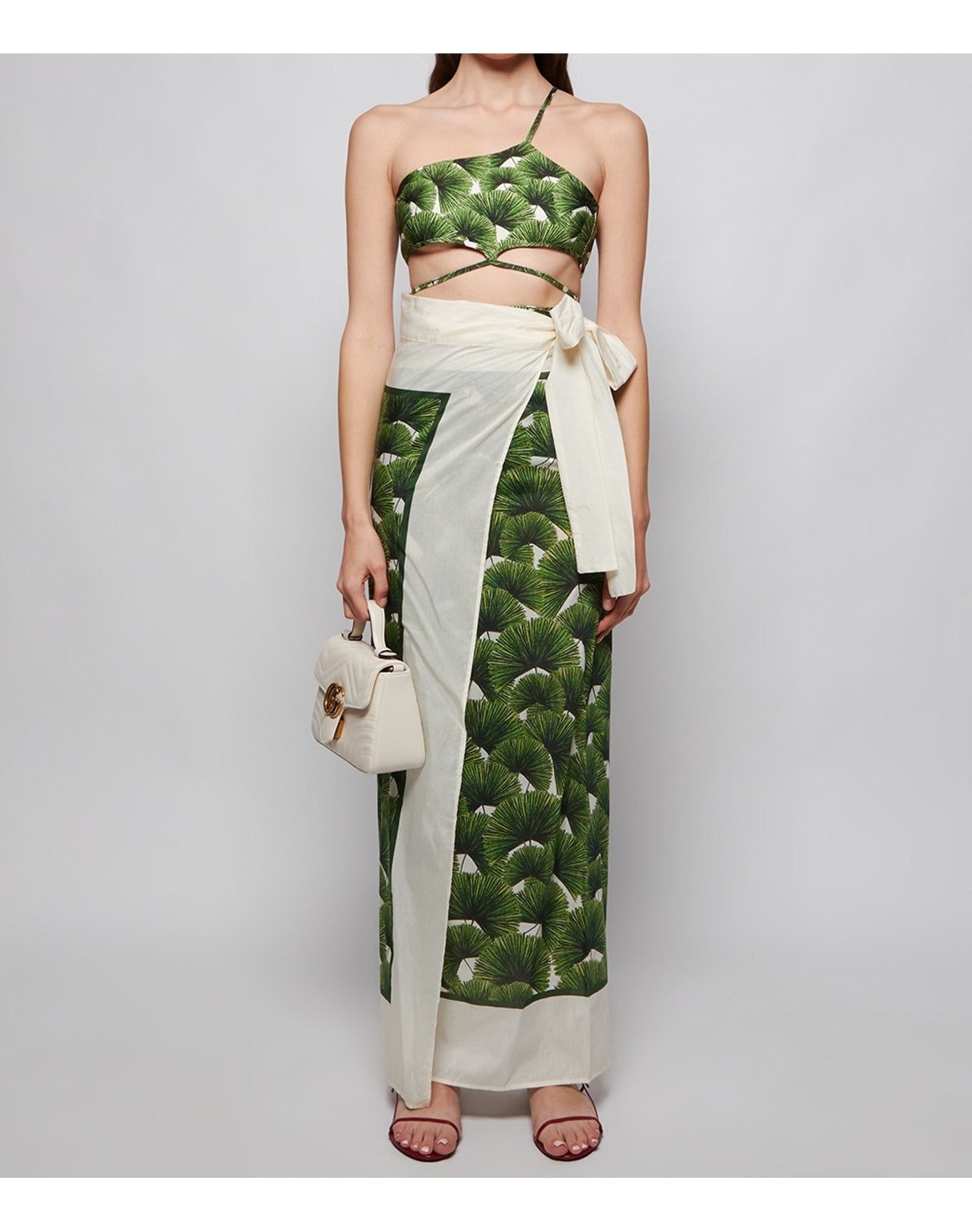 Agua by Agua Bendita | Women | Azucena Asymmetrical Leaf Print Bikini Top | Green