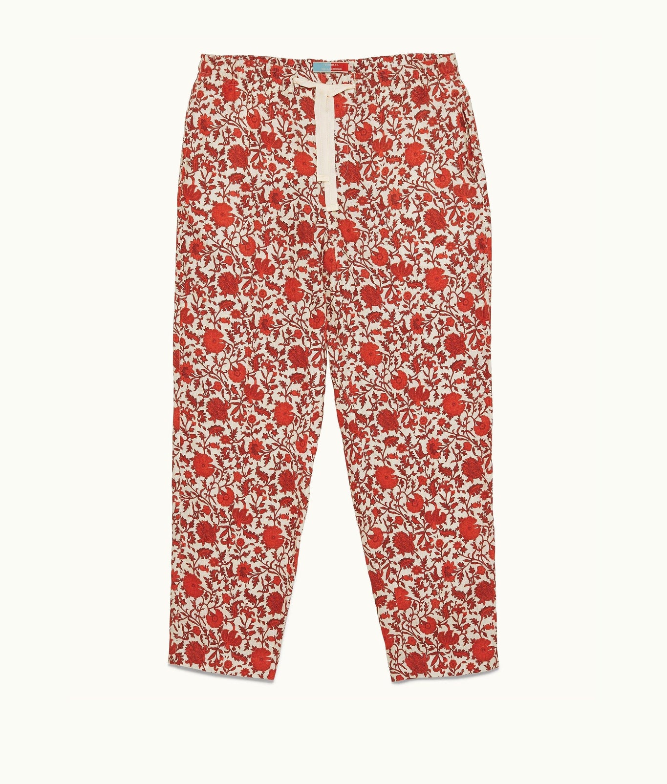 Alex Dragonflower Print Linen Relaxed Fit Trousers | Summer Red/White Sand