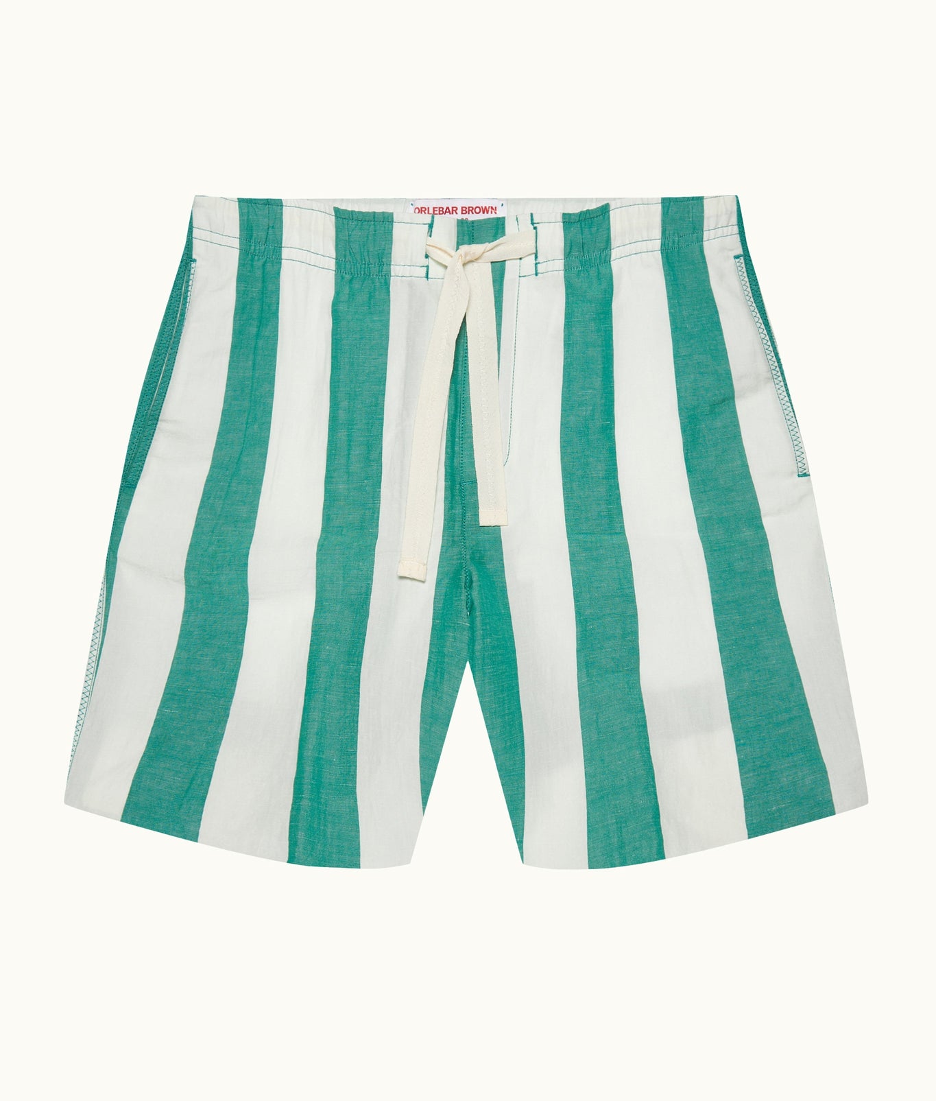 Alex Stripe Relaxed Fit Striped Drawcord Linen Shorts | Green/White Sand