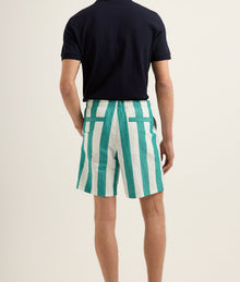 Alex Stripe Relaxed Fit Striped Drawcord Linen Shorts | Green/White Sand