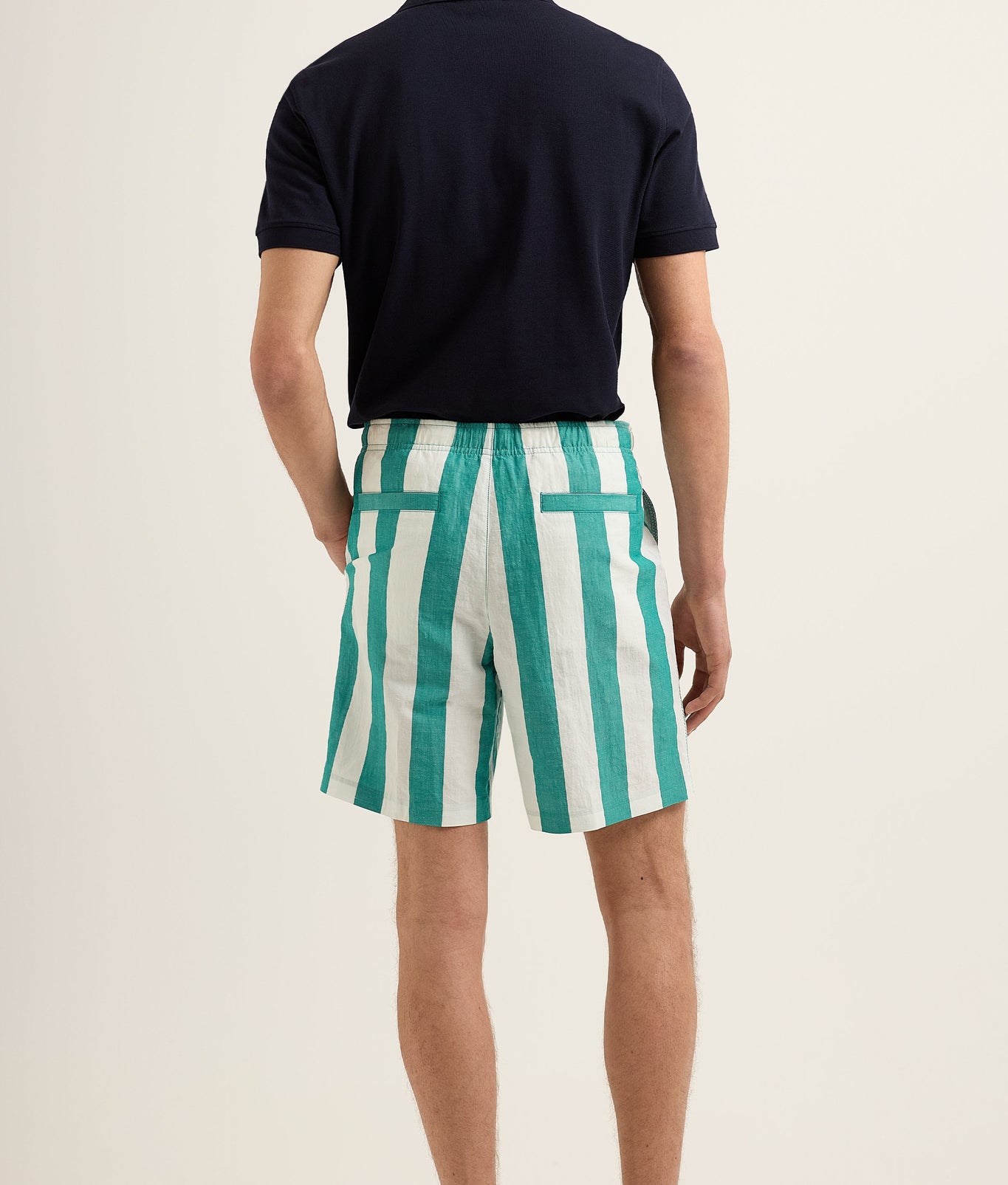 Alex Stripe Relaxed Fit Striped Drawcord Linen Shorts | Green/White Sand
