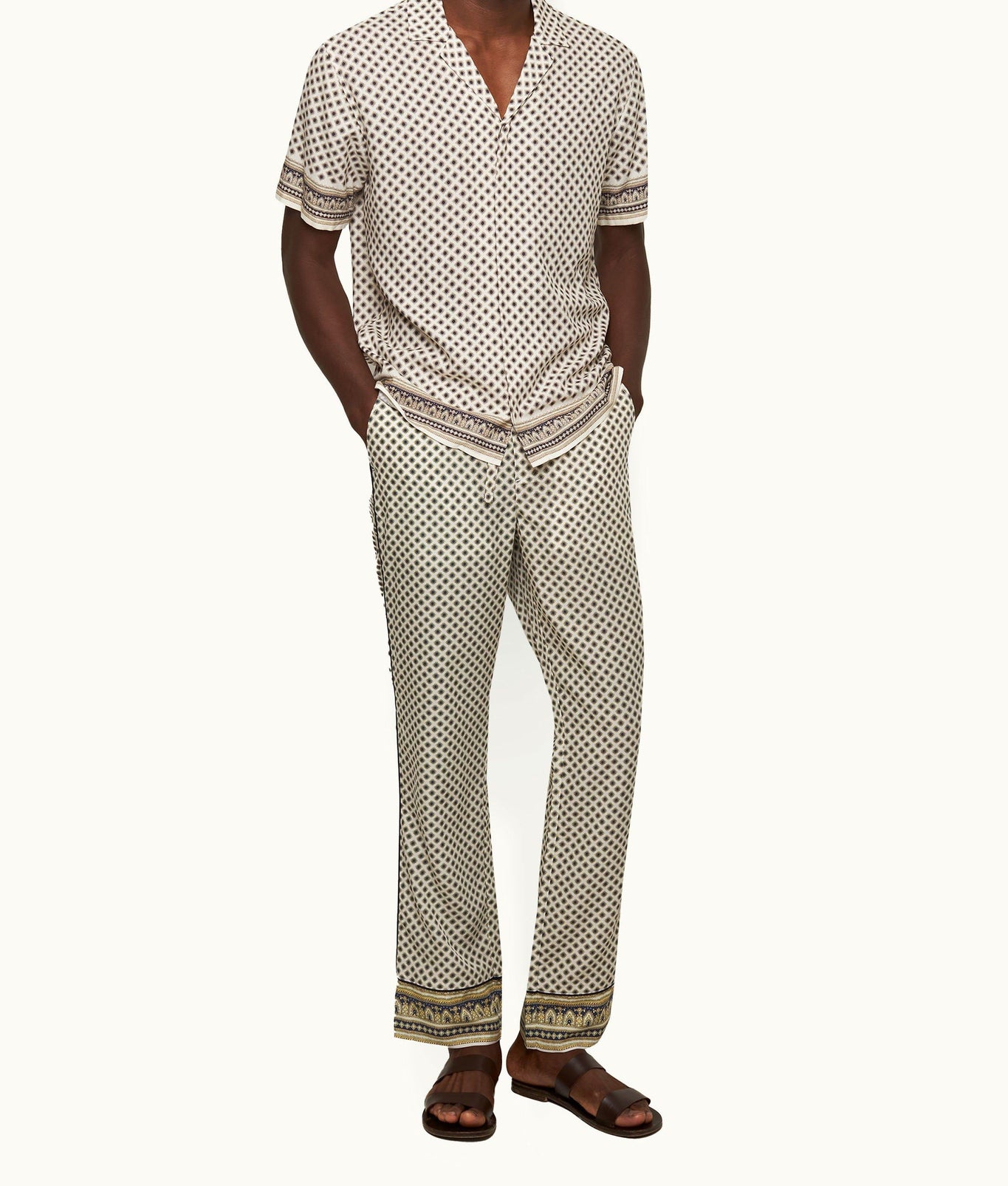 Alfred Solmio Print Relaxed Fit Lounge Trousers | White Sand